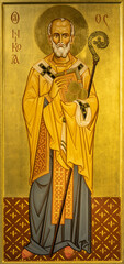 BARI, ITALY - MARCH 3, 2022: The icon of St. Nicholas of Bari in the church Chiesa di Sacro Cuore...