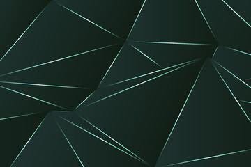 Green premium background. Luxurious dark polygonal texture. Silver gradient triangular lines designed in an abstract style