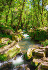 Obraz premium Mazzano Romano (Rome, Italy) - Waterfalls of Monte Gelato in the Regional park of Valle del Treja, province of Rome, with suggestive trekking paths