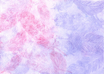 Obraz premium Soft pastel feathers. Watercolor feathers in pink and purple colors. Soft painted feathers background. Greeting card backdrop.