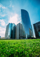 Obraz premium La Defance business district skyscrapers in Paris, France. La Defanse and its Skyscrapers. 