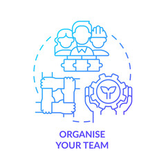 Organize your team blue gradient concept icon. Moving to energy strategy abstract idea thin line illustration. Assigning responsibility. Isolated outline drawing. Myriad Pro-Bold font used