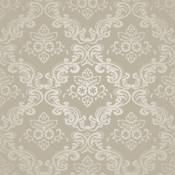 Seamless Pattern Grey Damask Wallpaper.