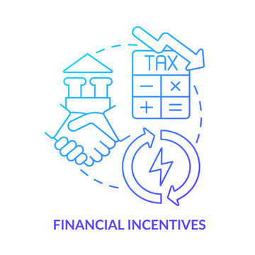 Financial Incentives Blue Gradient Concept Icon. Successful Energy Planning Abstract Idea Thin Line Illustration. Renewable Energy Tax Credits. Isolated Outline Drawing. Myriad Pro-Bold Font Used