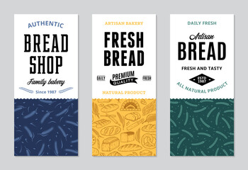 Bread labels in modern style. Bread and packaging design templates for baked goods, bakery branding and identity. Vector bakery illustrations and patterns - obrazy, fototapety, plakaty