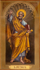 BARI, ITALY - MARCH 3, 2022: The fresco of St. Peter the Apostle in the church Chiesa San Ferdinando by Nicola Colonna (1862 -1948).