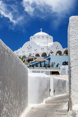 Walking in the streets of Santorini in Greece