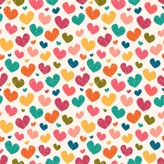 Seamless vector pattern with hearts in retro color palette. - 503929802