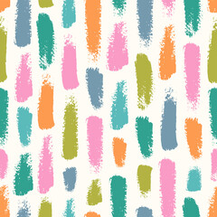 Seamless vector pattern with hand drawn brush strokes in retro color palette. - 503929804