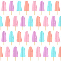 Seamless pattern with cute ice cream. Summertime vector background in trendy colors. - 503929805
