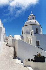 Walking in the streets of Santorini in Greece