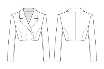 Fashion technical drawing of croped fitted double-breasted jacket for women