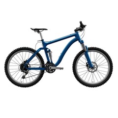 Blue mountain bike on an isolated white background. 3d rendering.