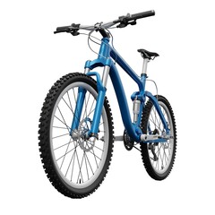 Blue mountain bike on an isolated white background. 3d rendering.