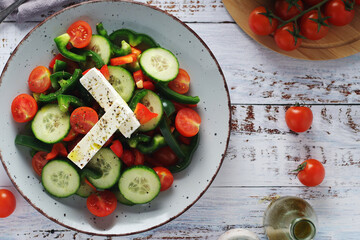 Traditional Greek salad on the plate