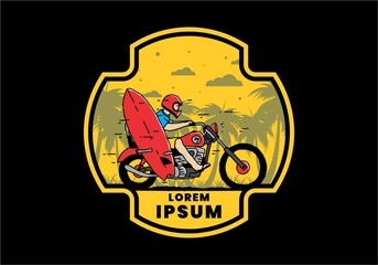 Ride motorcycle with surfing board illustration