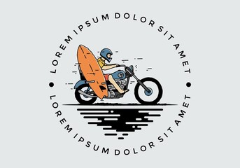 Ride motorcycle with surfing board illustration