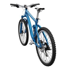 Blue mountain bike on an isolated white background. 3d rendering.