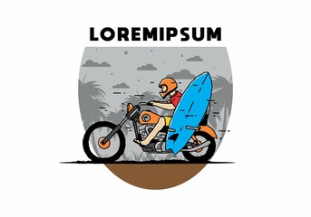 Ride motorcycle with surfing board illustration