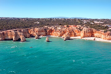 Aerial from praia de Marinha in the Algarve Portugal