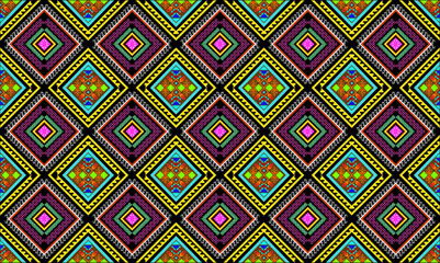 Seamless geometric design. Wallpapers, textiles, and fabrics with a red and beige motif on a blue backdrop. Grey backdrop with black and white design.