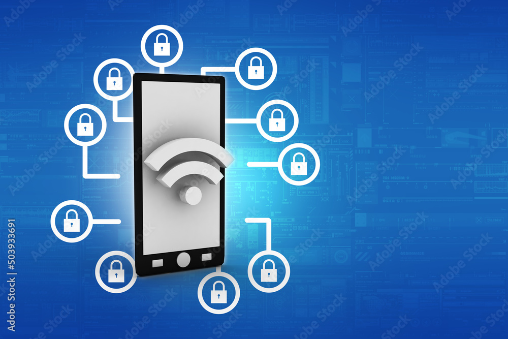 Poster 3d rendering transmitter mobile with wifi