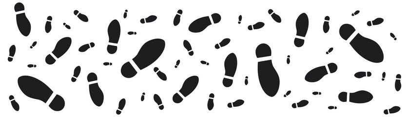 Step footprints paths. footstep prints and shoe steps . shoe tread footprints vector illustration isolated on white background.