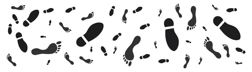 Step footprints paths. footstep prints and shoe steps . shoe tread footprints vector illustration isolated on white background.