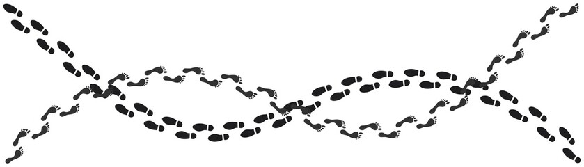 Step footprints paths. footstep prints and shoe steps . shoe tread footprints vector illustration isolated on white background.