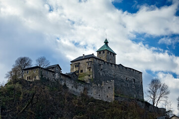 Fototapeta na wymiar The imposing fortified structure of Ivano castle. Valsugana, Trento province, Trentino Alto-Adige, Italy.