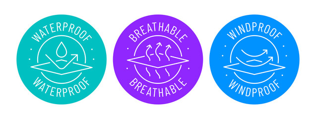 100% Waterproof Windproof Breathable vector logo badge icon set