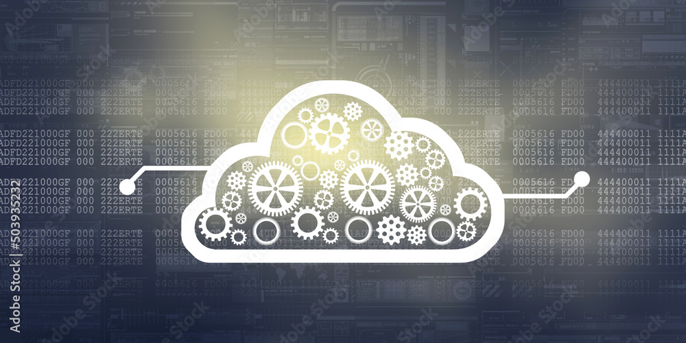 Poster 2d rendering technology cloud computing with gear