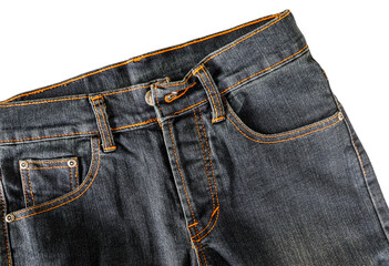 Fashion jeans. Denim fabric. Black jeans background.