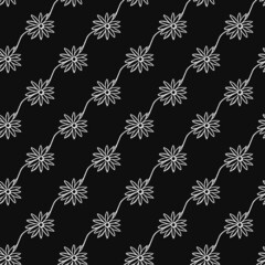 Seamless floral vector pattern. Doodle vector with floral ornament on black background. Vintage floral decor, sweet elements background for your project, menu, cafe shop