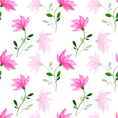 Fototapeta na wymiar Pink flowers watercolor pattern seamless background