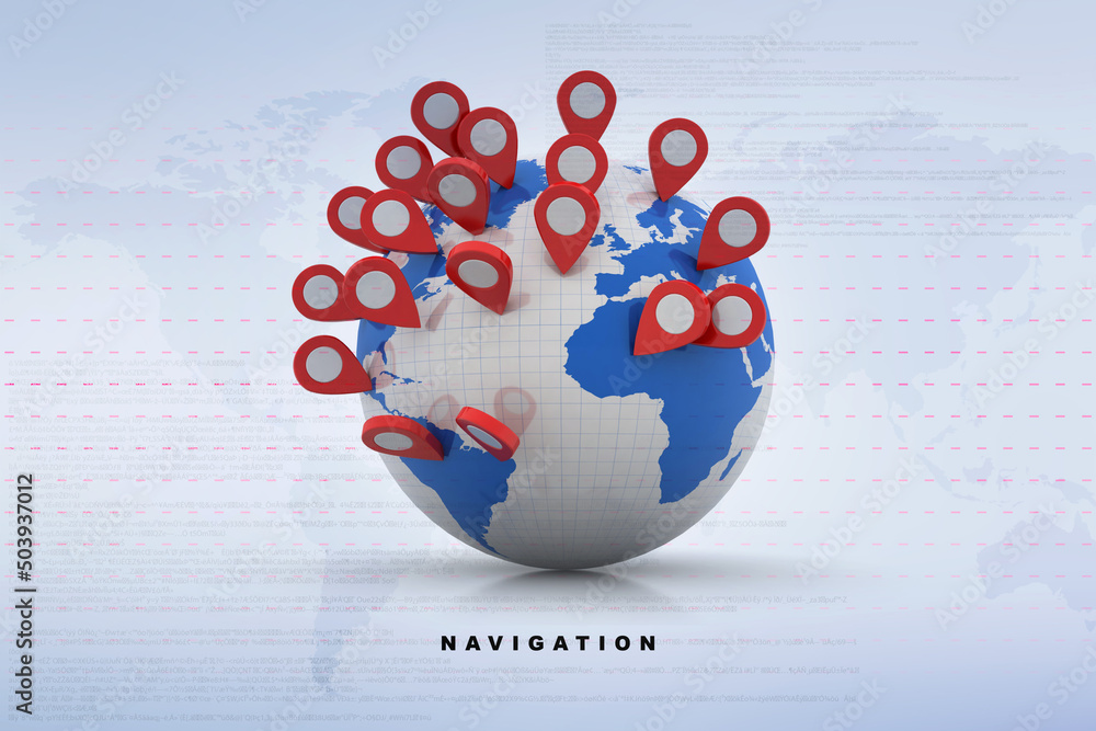 Poster 3d rendering Red map pointer
