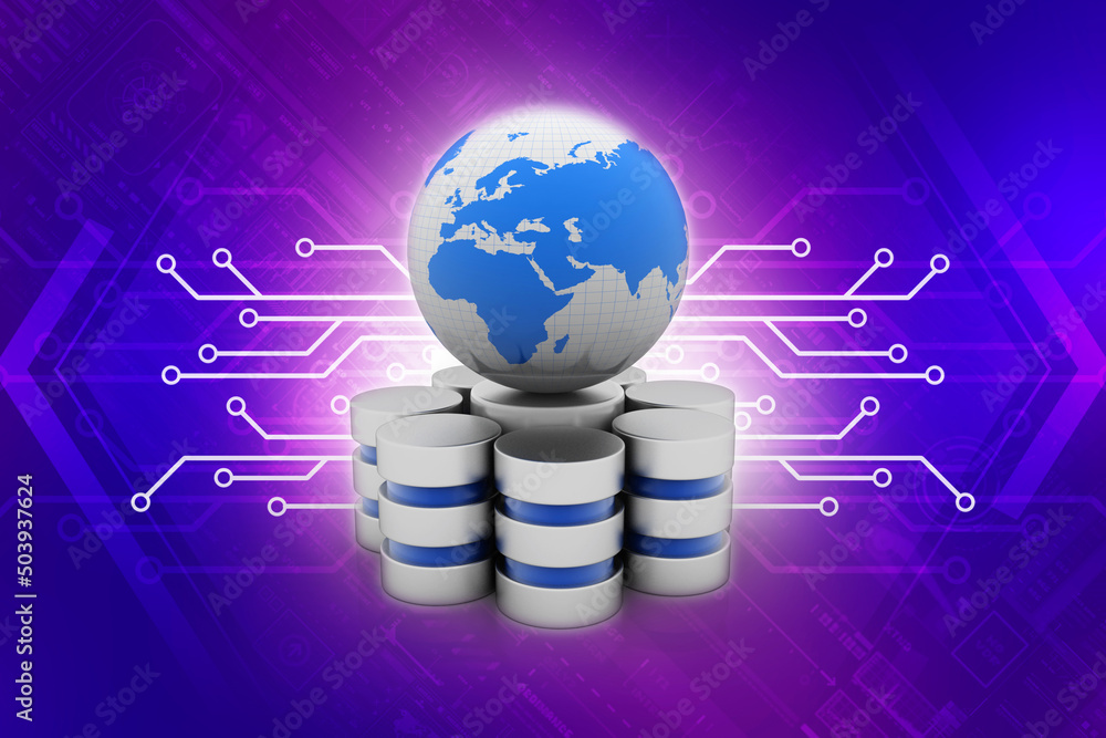 Poster 3d rendering database storage data base with globe