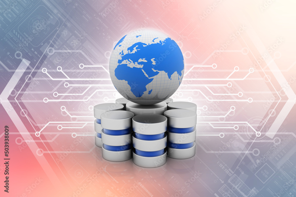 Poster 3d rendering database storage data base with globe