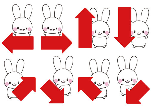 かわいいウサギの赤い矢印セット