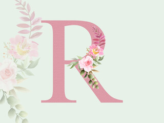Beautiful alphabet R with floral bouquet