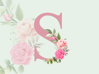 Beautiful alphabet S with floral bouquet