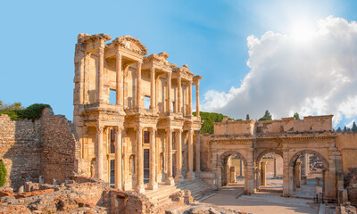 Celsus Library in Ephesus, Turkey - obrazy, fototapety, plakaty