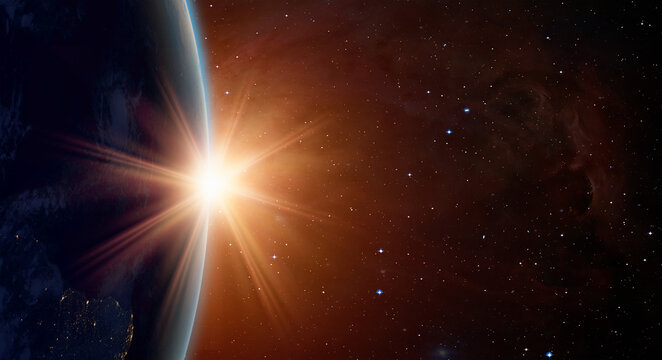 Planet Earth with a spectacular sunset "Elements of this image furnished by NASA"
