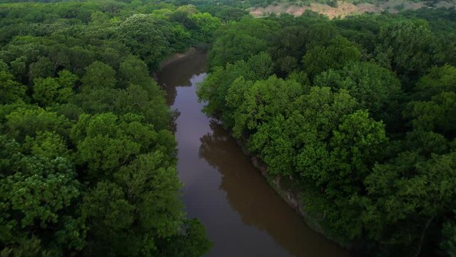 Aerial video of Denton Creek in near highway 377 in Texas.