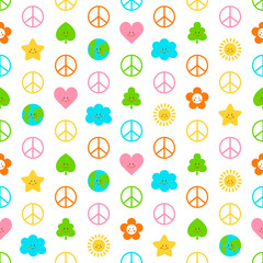 Peace flat vector seamless pattern. Multicolored Peaceful background