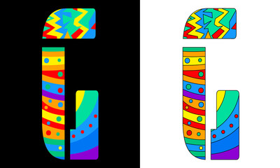 Letter G. Isolate symbol or icon or logo made up of different elements in different colors. Creative Letter G for ABC icons, logos, software, education or erudition, app interface, kids game