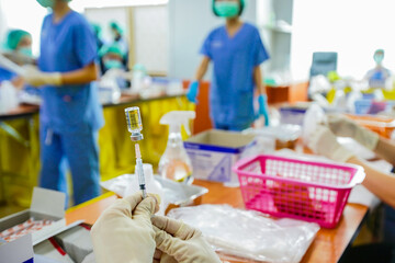 COVID-19 Vaccine. Corona Virus SARS CoV 2, 2019 nCoV virus destruction. A vaccin against coronavirus disease 2019.Vaccination and prevention against corona Virus .