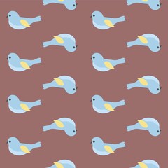 Bright pattern. Blue birds pattern in cartoon style. Children's pattern.