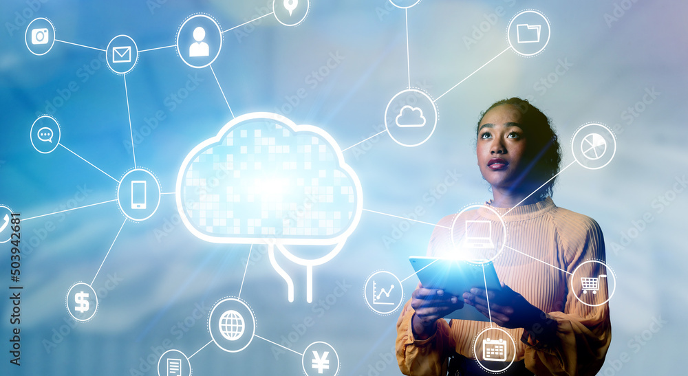 Poster ai (artificial intelligence) concept. communication network.