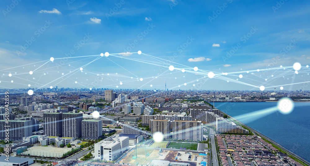 Poster smart city and communication network concept. 5g. lpwa (low power wide area). wireless communication